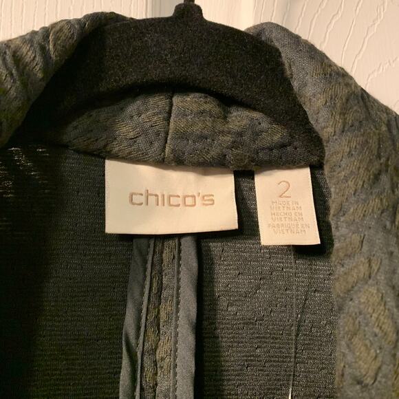 Chico's Womens Textured Drape Front Jacket Size L 12 Evergreen Cotton Stretch - Picture 6 of 11